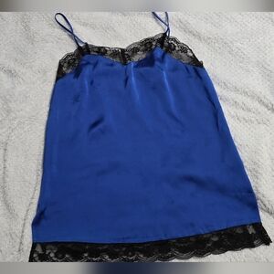 Suzy Shier Blue Camisole with Black Lace Trim